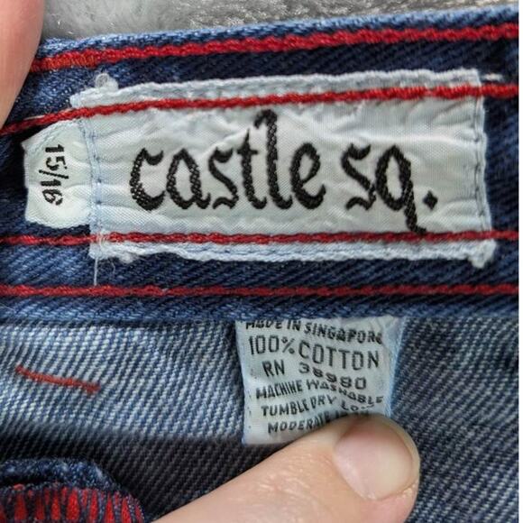 Vtg castle sq Jeans Womens 15/16 Blue Denim Red Contrast Stitching Retro 1970s - Picture 6 of 11